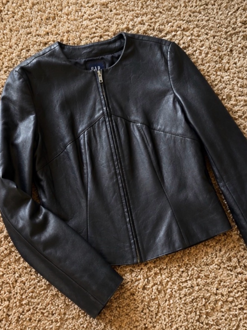 GAP Black Faux Leather Zip-Up Jacket